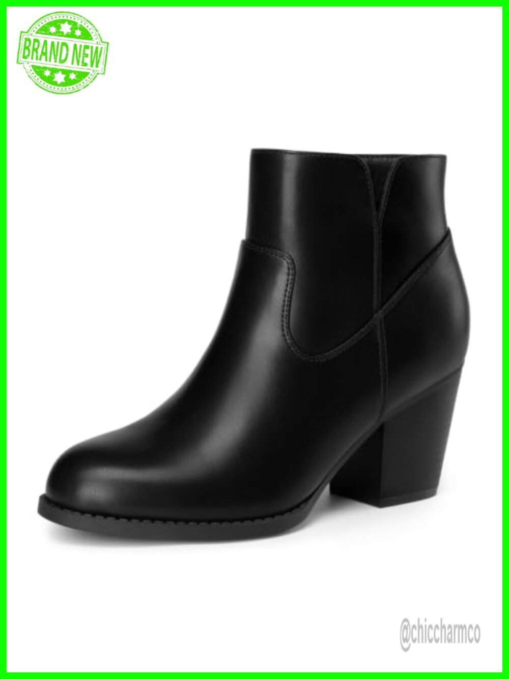 Women's Ankle Boots Block Heel Side Zipper Round Toe Booties